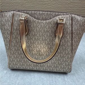 Michael Kors Metallic Pale Gold Logo Small Convertible Tote Crossbody NWT